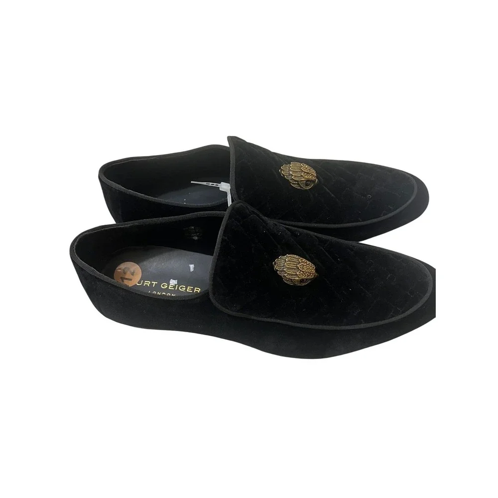 Kurt Geiger Black Velvet Loafers With Gold Hand Embellishments - Mens Slip-On S